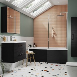 Arno 800mm Wall Hung 2 Drawer Vanity Unit with Thin-Edge Basin - Charcoal Black Woodgrain - Insitu