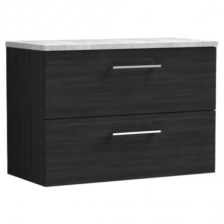 Arno 800mm Wall Hung 2 Drawer Vanity Unit with Laminate Top - Charcoal Black Woodgrain