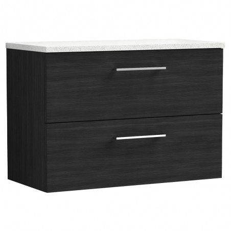 Arno 800mm Wall Hung 2 Drawer Vanity Unit with Laminate Top - Charcoal Black Woodgrain