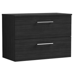 Arno 800mm Wall Hung 2 Drawer Vanity Unit with Worktop - Charcoal Black Woodgrain