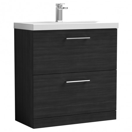 Arno 800mm Freestanding 2 Drawer Vanity Unit with Thin-Edge Basin - Charcoal Black Woodgrain