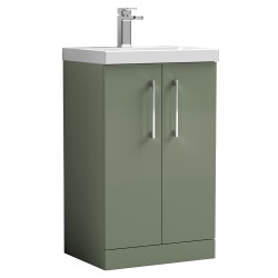 Arno 500mm Freestanding 2 Door Vanity Unit with Mid-Edge Basin - Satin Green