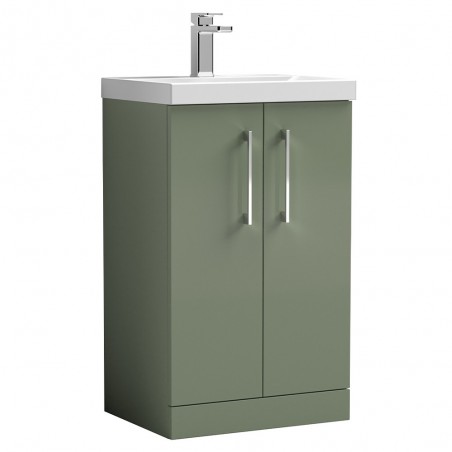 Arno 500mm Freestanding 2 Door Vanity Unit with Mid-Edge Basin - Satin Green