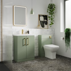 Arno 500mm Freestanding 2 Door Vanity Unit with Minimalist Basin - Satin Green - Insitu