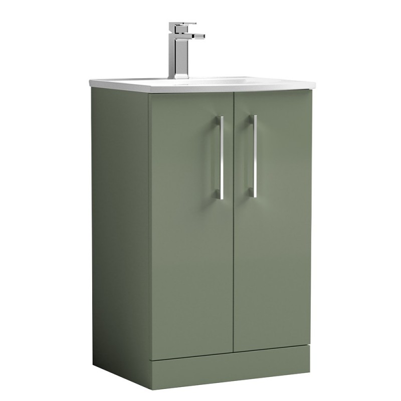 Arno 500mm Freestanding 2 Door Vanity Unit with Curved Basin - Satin Green Arno 500mm Freestanding 2 Door Vanity Unit with Curved Basin - Satin Green