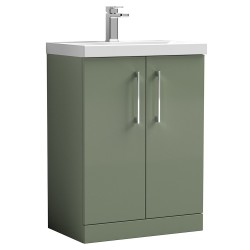 Arno 600mm Freestanding 2 Door Vanity Unit with Mid-Edge Basin - Satin Green