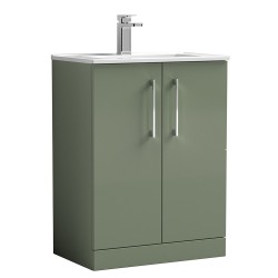 Arno 600mm Freestanding 2 Door Vanity Unit with Minimalist Basin - Satin Green