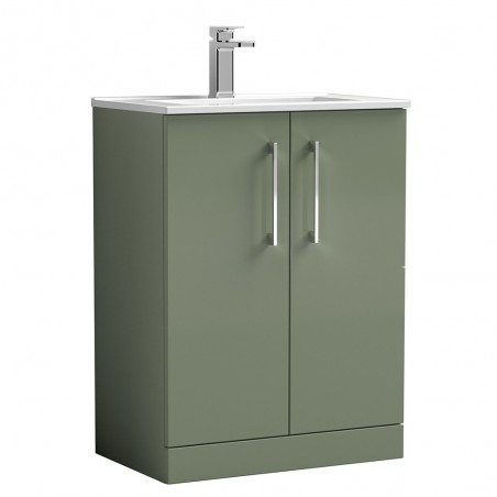 Arno 600mm Freestanding 2 Door Vanity Unit with Minimalist Basin - Satin Green