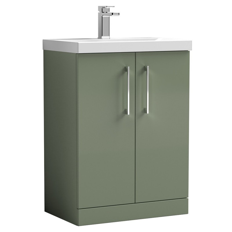 Arno 600mm Freestanding 2 Door Vanity Unit with Thin-Edge Basin - Satin Green Arno 600mm Freestanding 2 Door Vanity Unit with Thin-Edge Basin - Satin Green
