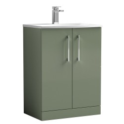 Arno 600mm Freestanding 2 Door Vanity Unit with Curved Basin - Satin Green