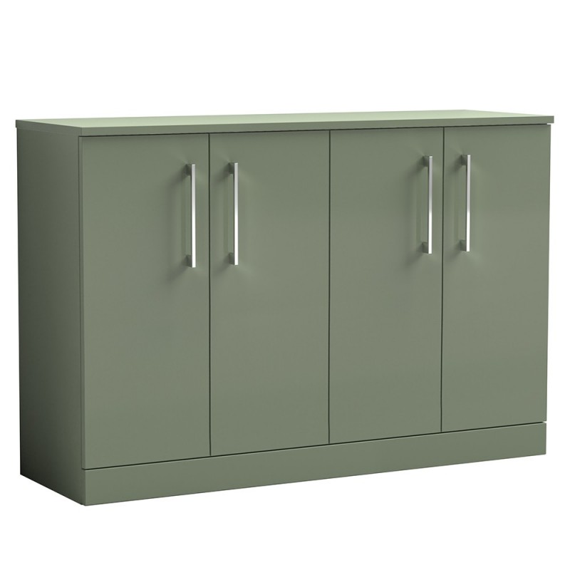 Arno 1200mm Freestanding 4 Door Vanity Unit with Worktop - Satin Green Arno 1200mm Freestanding 4 Door Vanity Unit with Worktop - Satin Green
