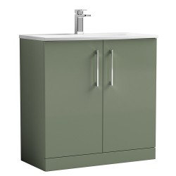 Arno 800mm Freestanding 2 Door Vanity Unit with Curved Basin - Satin Green