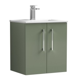 Arno 500mm Wall Hung 2 Door Vanity Unit with Minimalist Basin - Satin Green