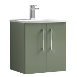 Arno 500mm Wall Hung 2 Door Vanity Unit with Curved Basin - Satin Green