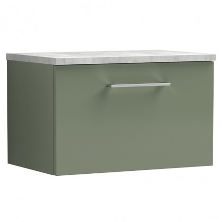 Arno 600mm Wall Hung Single Drawer Vanity Unit with Laminate Top - Satin Green