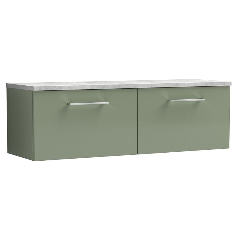 Arno 1200mm Wall Hung 2 Drawer Vanity Unit & Laminate Worktop - Satin Green/Bellato Grey Arno 1200mm Wall Hung 2 Drawer Vanity Unit & Laminate Worktop - Satin Green/Bellato Grey