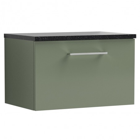 Arno 600mm Wall Hung Single Drawer Vanity Unit with Laminate Top - Satin Green