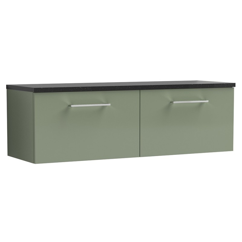 Arno 1200mm Wall Hung 2 Drawer Vanity Unit & Laminate Worktop - Satin Green/Sparkle Black Arno 1200mm Wall Hung 2 Drawer Vanity Unit & Laminate Worktop - Satin Green/Sparkle Black
