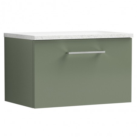 Arno 600mm Wall Hung Single Drawer Vanity Unit with Laminate Top - Satin Green