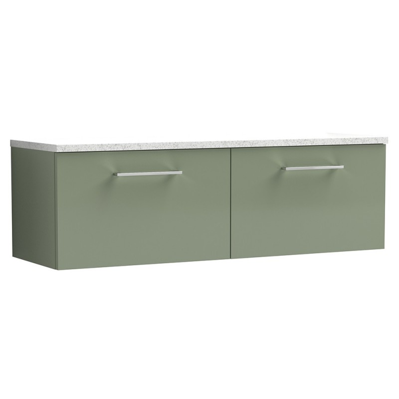 Arno 1200mm Wall Hung 2 Drawer Vanity Unit & Laminate Worktop - Satin Green/Sparkle White Arno 1200mm Wall Hung 2 Drawer Vanity Unit & Laminate Worktop - Satin Green/Sparkle White