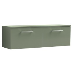 Arno 1200mm Wall Hung 2 Drawer Vanity Unit with Worktop - Satin Green