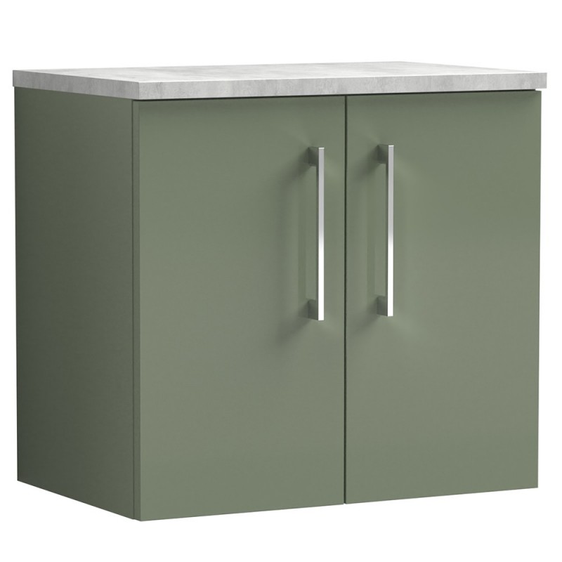 Arno 600mm Wall Hung 2 Door Vanity Unit with Laminate Top - Satin Green Arno 600mm Wall Hung 2 Door Vanity Unit with Laminate Top - Satin Green