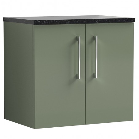 Arno 600mm Wall Hung 2 Door Vanity Unit with Laminate Top - Satin Green