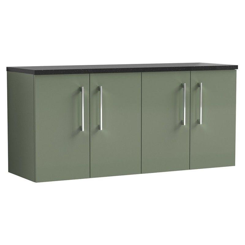 Arno 1200mm Wall Hung 4 Door Vanity Unit & Laminate Worktop - Satin Green/Sparkle Black Arno 1200mm Wall Hung 4 Door Vanity Unit & Laminate Worktop - Satin Green/Sparkle Black