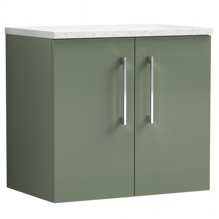 Arno 600mm Wall Hung 2 Door Vanity Unit with Laminate Top - Satin Green