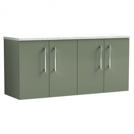 Arno 1200mm Wall Hung 4 Door Vanity Unit & Laminate Worktop - Satin Green/Sparkle White