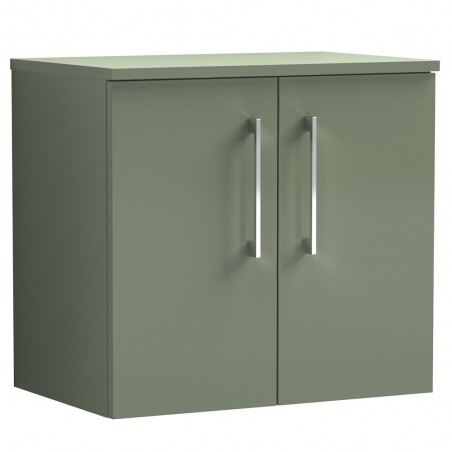 Arno 600mm Wall Hung 2 Door Vanity Unit with Worktop - Satin Green