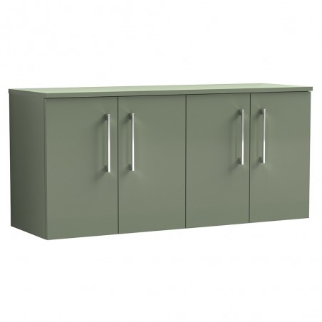 Arno 1200mm Wall Hung 4 Door Vanity Unit with Worktop - Satin Green