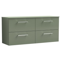 Arno 1200mm Wall Hung 4 Drawer Vanity Unit with Worktop - Satin Green