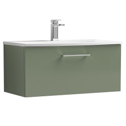 Arno 800mm Wall Hung Single Drawer Vanity Unit with Curved Basin - Satin Green