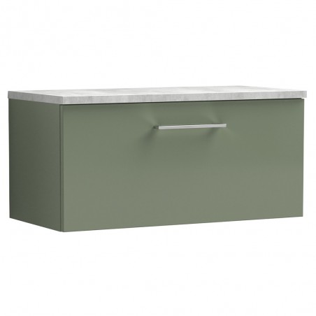 Arno 800mm Wall Hung Single Drawer Vanity Unit with Laminate Top - Satin Green