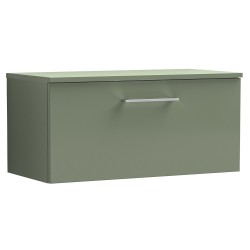 Arno 800mm Wall Hung Single Drawer Vanity Unit with Worktop - Satin Green