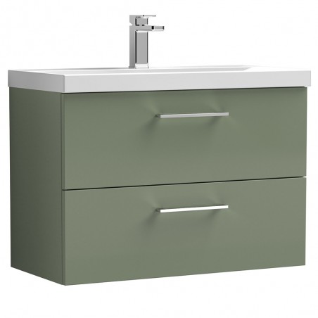 Arno 800mm Wall Hung 2 Drawer Vanity Unit with Mid-Edge Basin - Satin Green