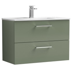 Arno 800mm Wall Hung 2 Drawer Vanity Unit with Minimalist Basin - Satin Green