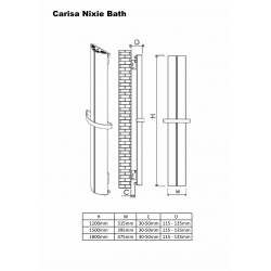 Carisa Nixie Bath Black Aluminium Designer Towel Rail - 205 x 1500mm - Technical Drawing