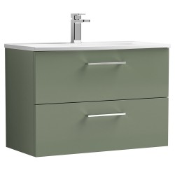 Arno 800mm Wall Hung 2 Drawer Vanity Unit with Curved Basin - Satin Green