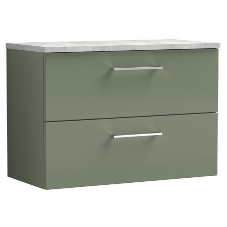 Arno 800mm Wall Hung 2 Drawer Vanity Unit with Laminate Top - Satin Green