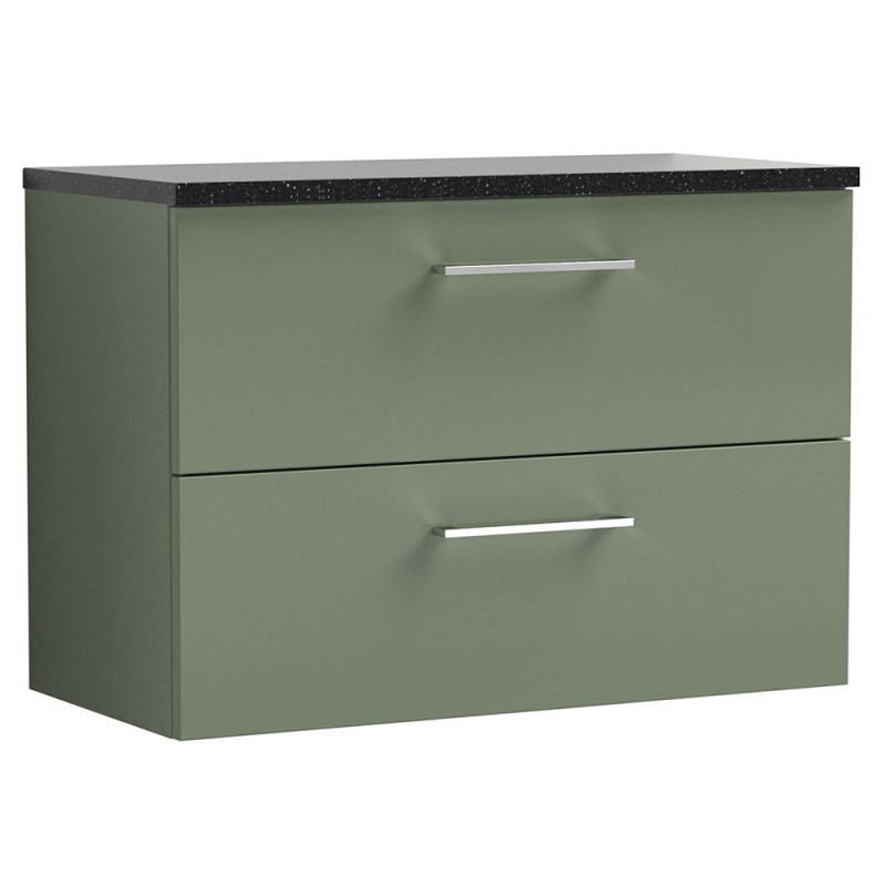 Arno 800mm Wall Hung 2 Drawer Vanity Unit with Laminate Top - Satin Green Arno 800mm Wall Hung 2 Drawer Vanity Unit with Laminate Top - Satin Green