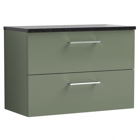 Arno 800mm Wall Hung 2 Drawer Vanity Unit with Laminate Top - Satin Green