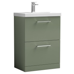 Arno 600mm Freestanding 2 Drawer Vanity Unit with Mid-Edge Basin - Satin Green