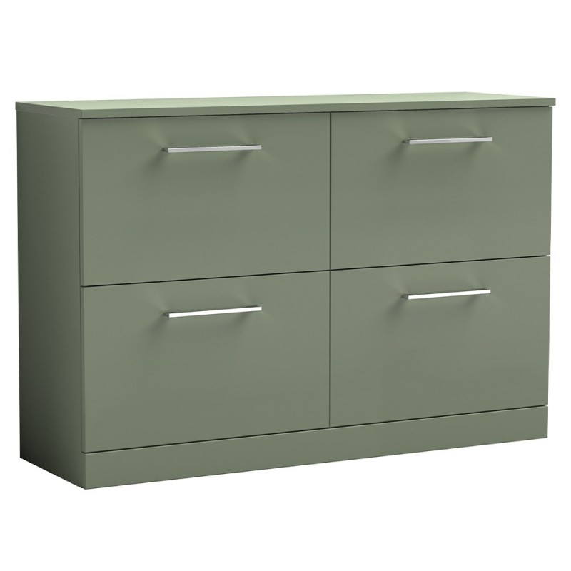 Arno 1200mm Freestanding 4 Drawer Vanity Unit with Worktop - Satin Green Arno 1200mm Freestanding 4 Drawer Vanity Unit with Worktop - Satin Green