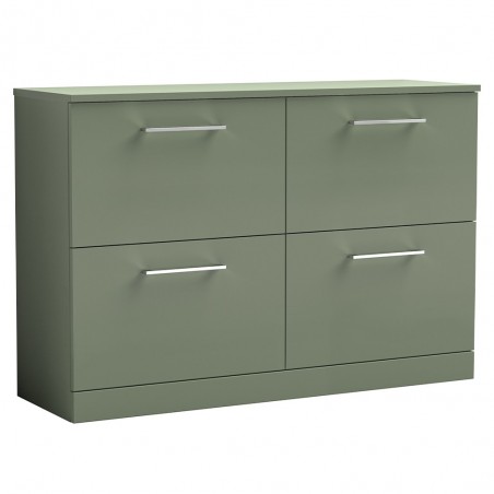 Arno 1200mm Freestanding 4 Drawer Vanity Unit with Worktop - Satin Green