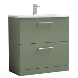 Arno 800mm Freestanding 2 Drawer Vanity Unit with Curved Basin - Satin Green