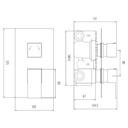 Art Twin Valve with Built In Diverter Rectangular Plate - Technical Drawing