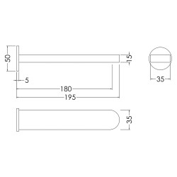 Arvan Wall Mounted Bath Spout - Chrome - Technical Drawing