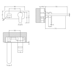 Arvan Wall Mounted 2 Tap Hole Basin Mixer With Plate - Chrome - Technical Drawing